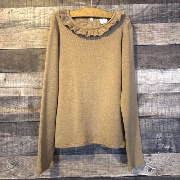 Edgehill Collection Girls Ruffle Collar Long Sleeve Beige Knit Sweater 6 Preppy - Picture 1 of 7